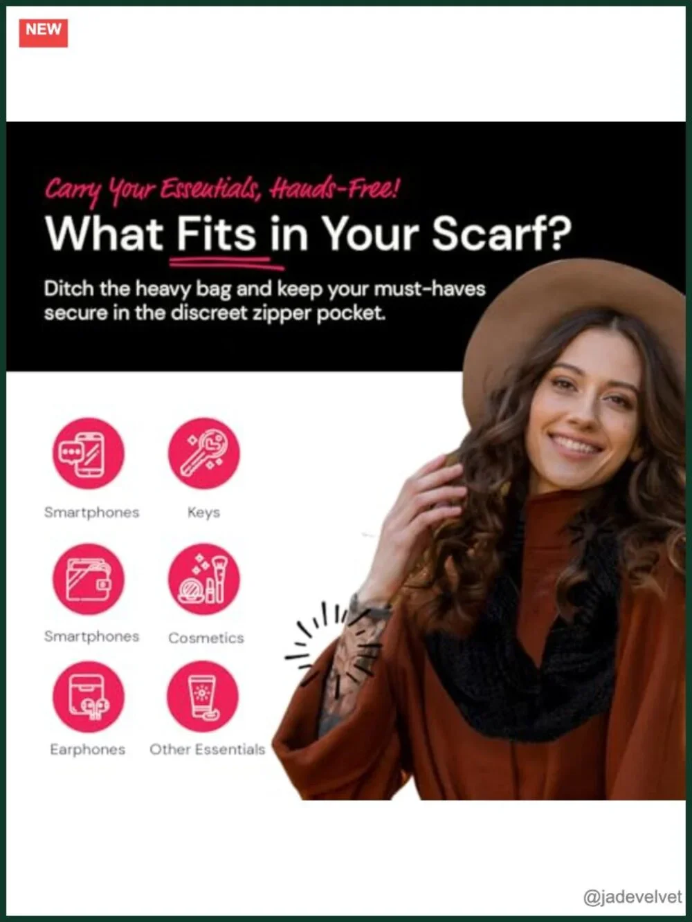 Lightweight Infinity Travel Scarf with Hidden Zipper Pocket - Hands-Free